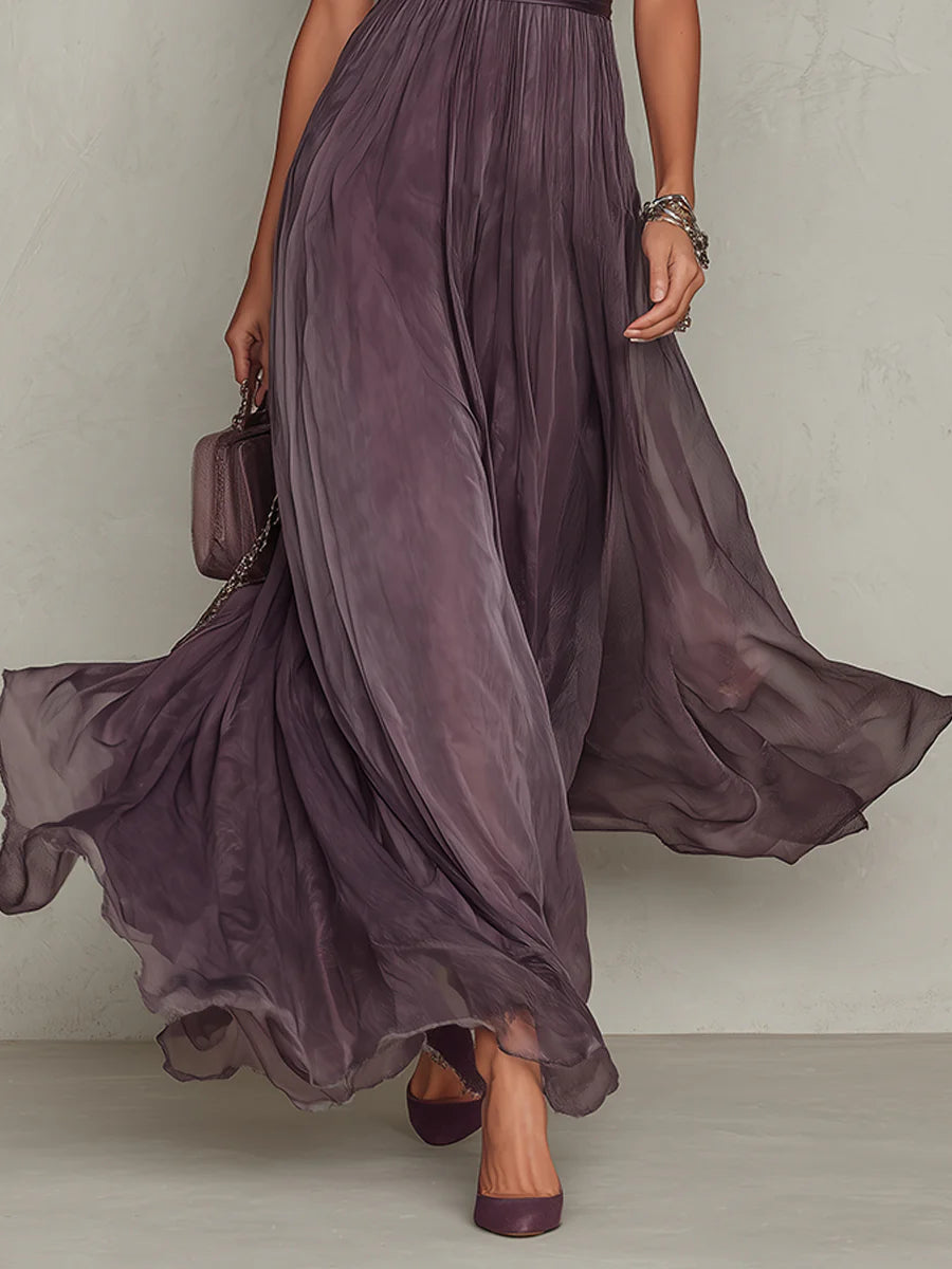 Iris | Elegant Purple Chiffon Keyhole Maxi Dress