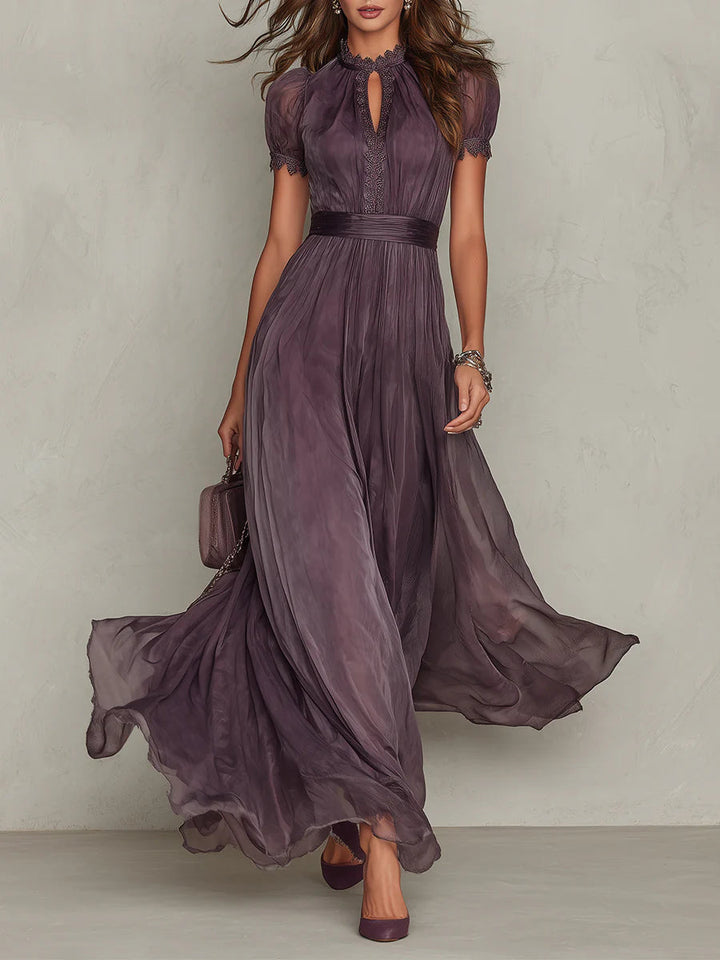 Iris | Elegant Purple Chiffon Keyhole Maxi Dress