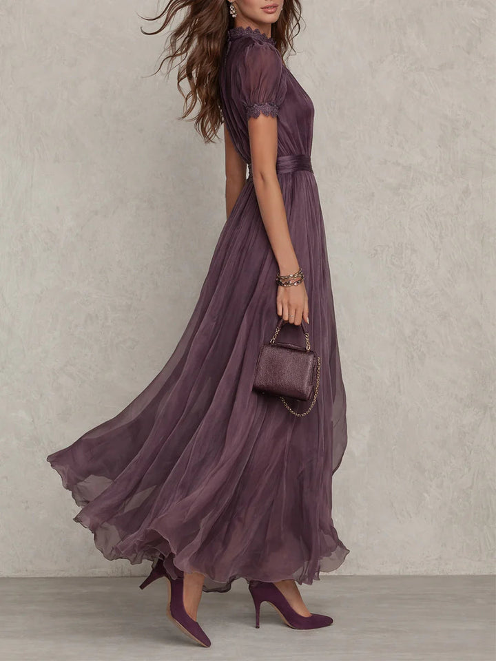 Iris | Elegant Purple Chiffon Keyhole Maxi Dress