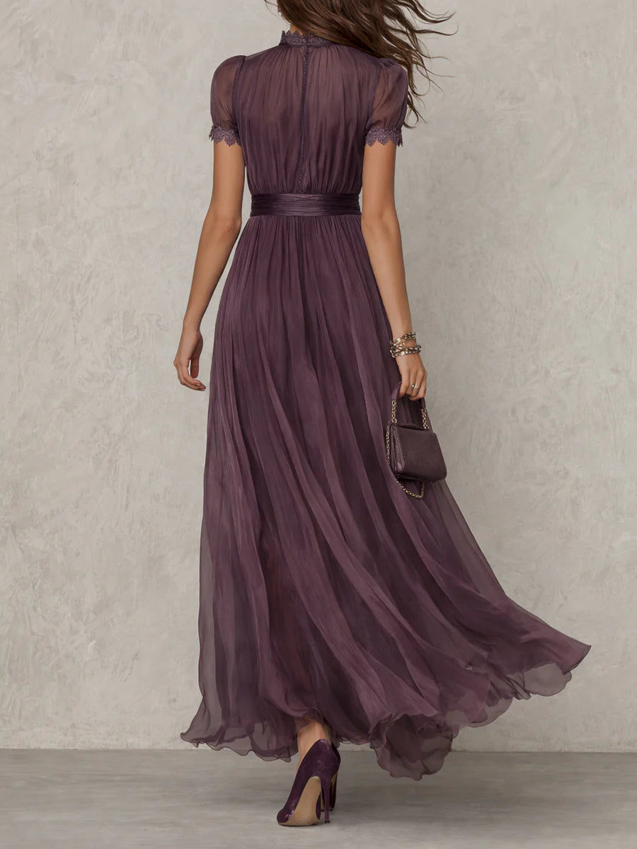Iris | Elegant Purple Chiffon Keyhole Maxi Dress