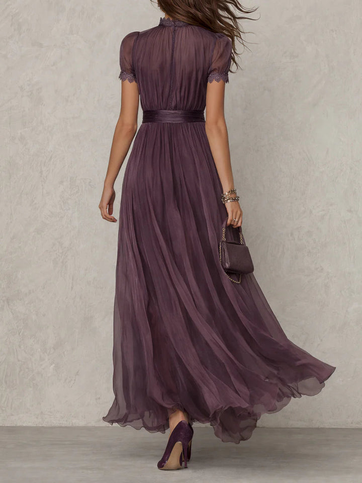 Iris | Elegant Purple Chiffon Keyhole Maxi Dress