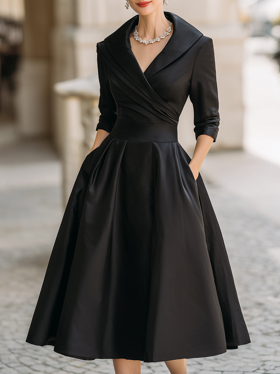Vivienne satin midi dress in black