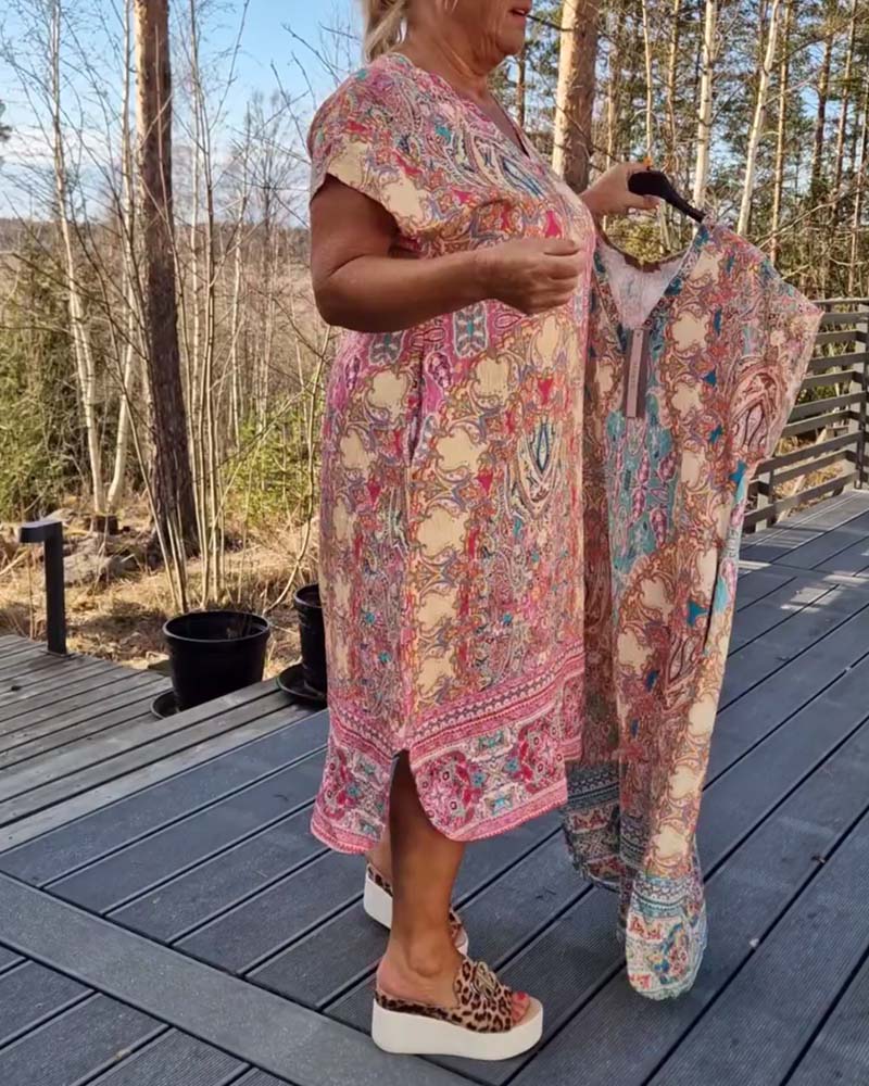 Anne | Printed V Neck Midi Dress