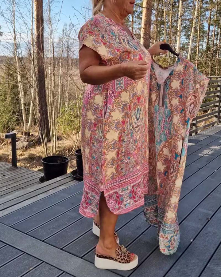 Anne | Printed V Neck Midi Dress