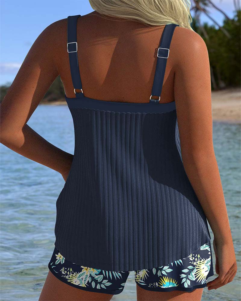 Margaret Striped Tankini with Two-Piece Beach Shorts