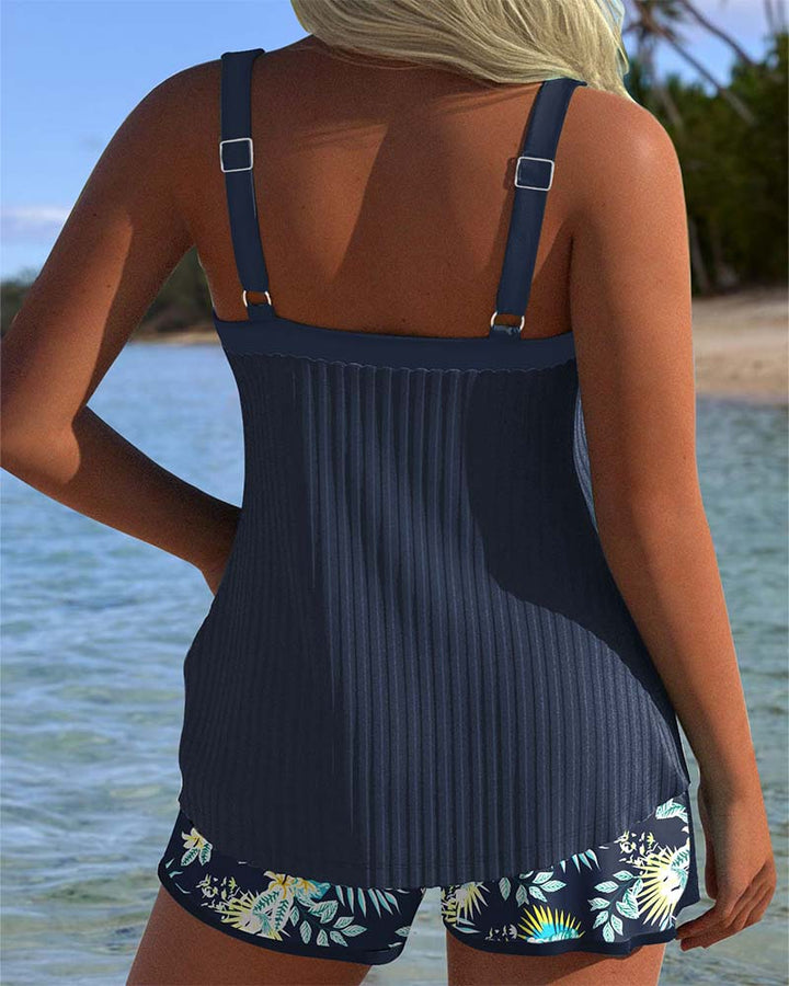 Margaret Striped Tankini with Two-Piece Beach Shorts