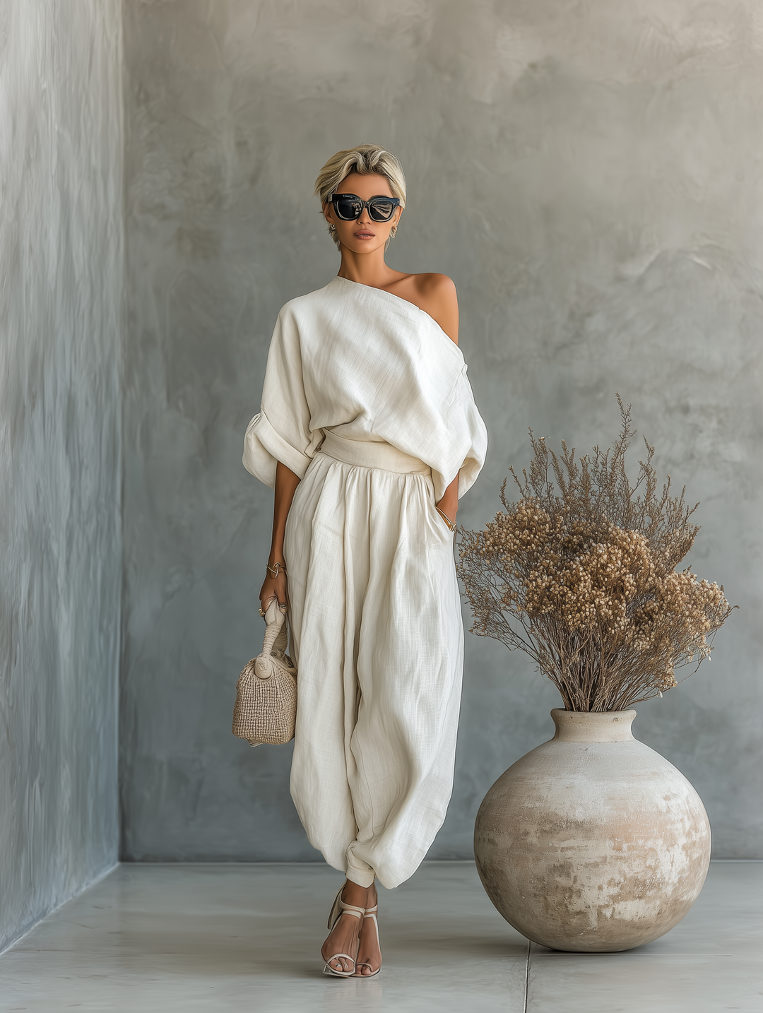 Christine | Soft Off-Shoulder Top and Tapered Pants Set