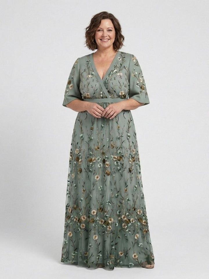 Ozia | Embroidered V Neck Maxi Dress