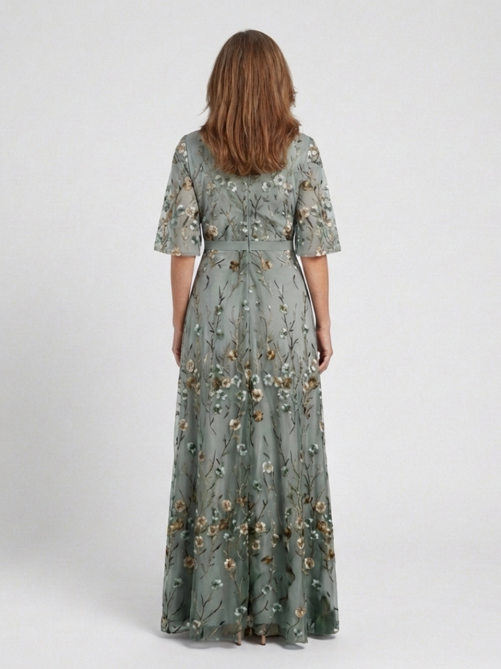 Ozia | Embroidered V Neck Maxi Dress