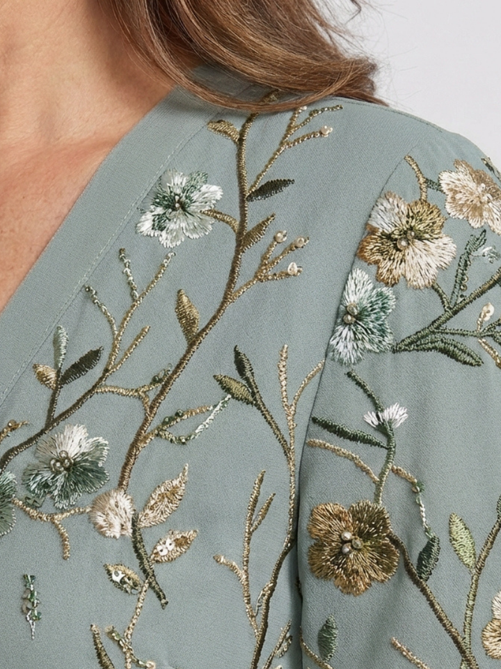 Ozia | Embroidered V Neck Maxi Dress