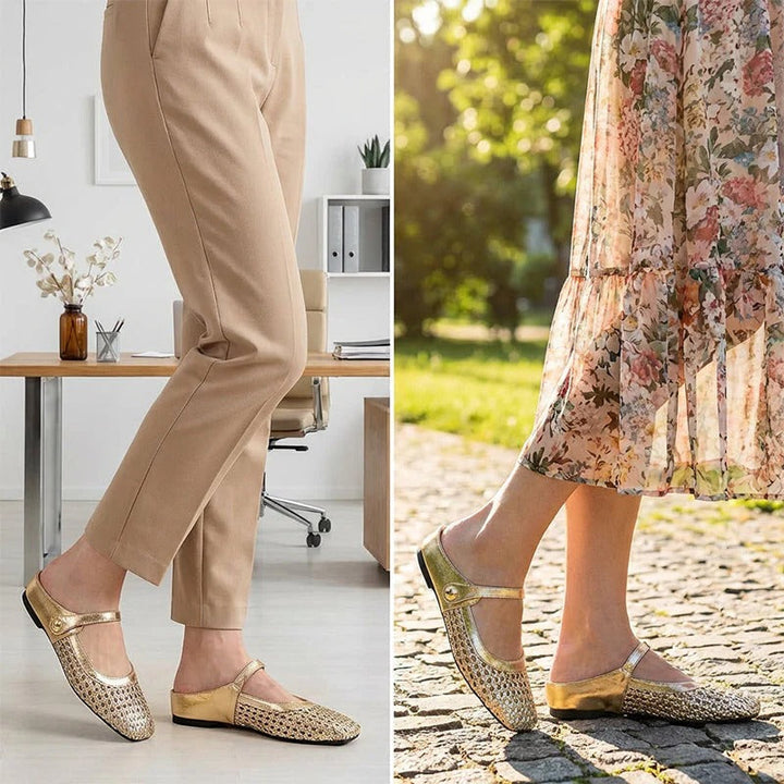 Freya woven square-toe mules in black – angle view