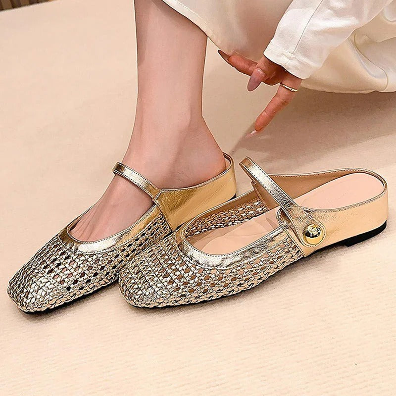 Freya woven square-toe mules in black