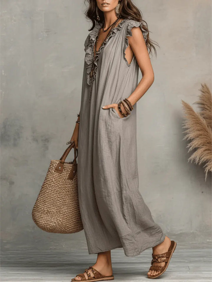 Beatrice bohemian maxi dress – ruffled V-neckline detail